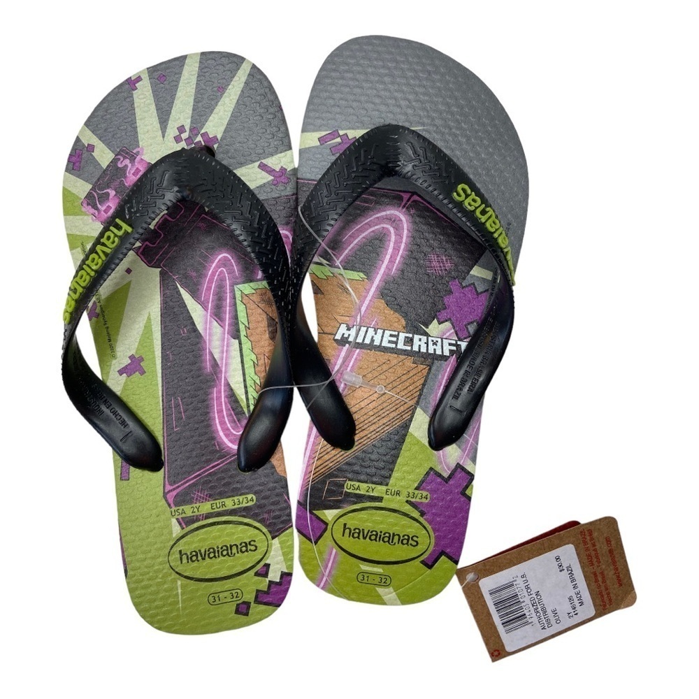 Havaianas Kids Top Minecraft Flip Flops Size USA 2Y NWT